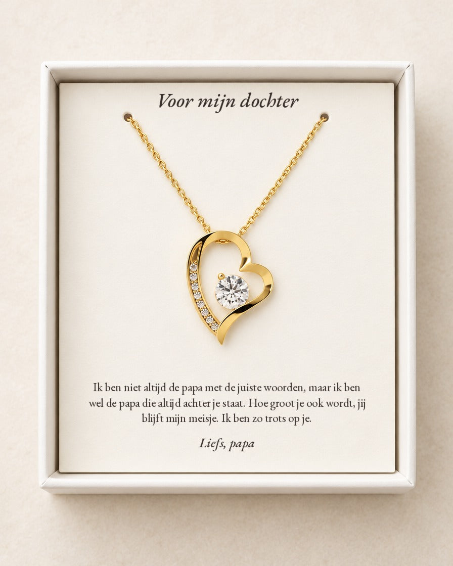 Voor Altijd Hartketting — goud, kaartje voor mijn dochter (van papa)
