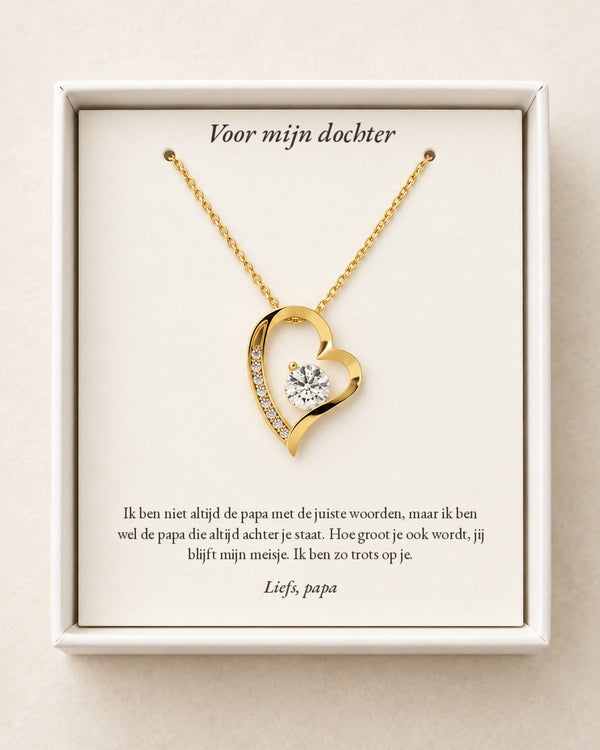 Voor Altijd Hartketting — goud, kaartje voor mijn dochter (van papa)