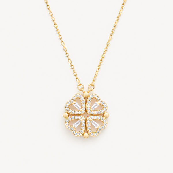 Klavertje Vier Hartjesketting — goud