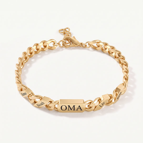 Oma schakelarmband met namen – goud